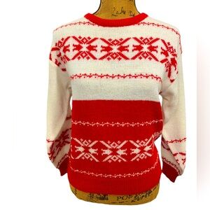Women’s Vintage Red & White O•S•C Sport Club Holiday Sweater